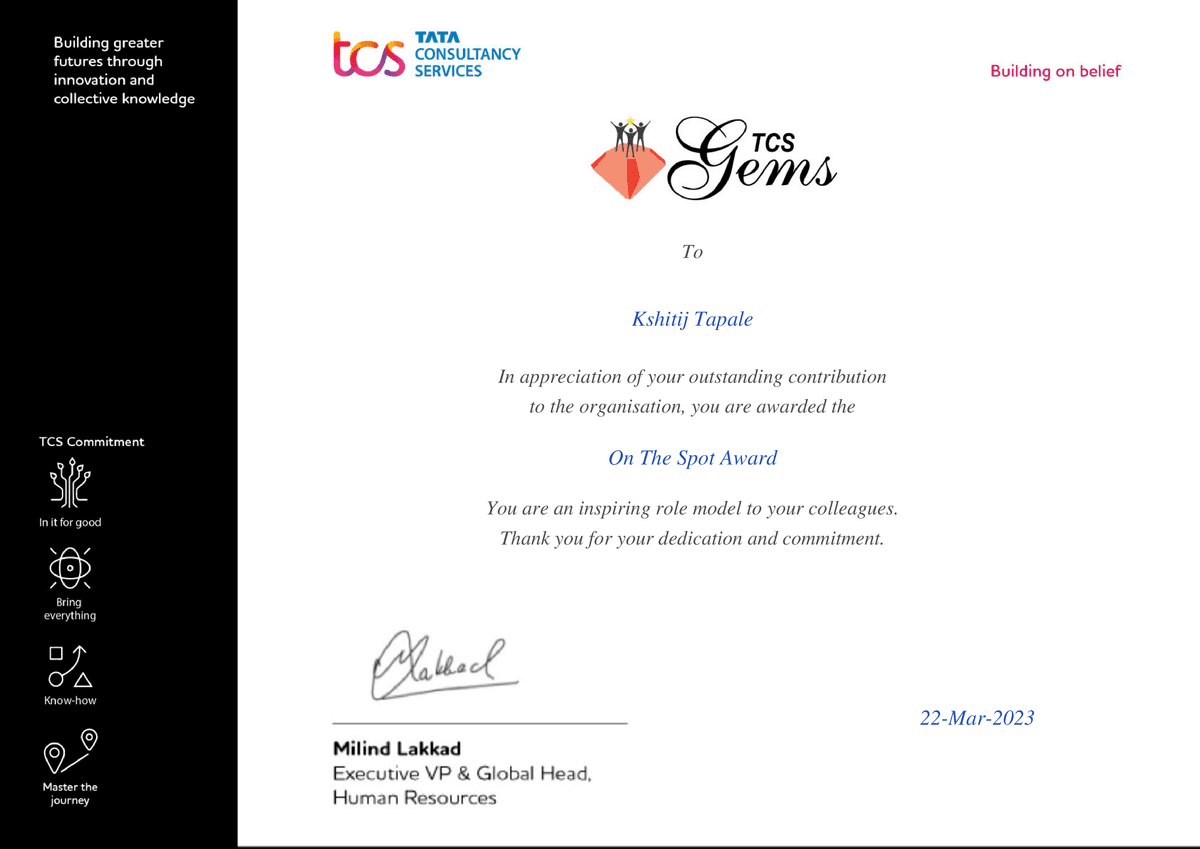 TCS On the Spot Award